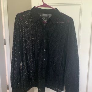 Additions by Chico s black lacy button up shirt with a collar